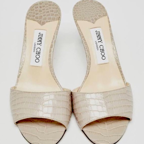 JIMMY CHOO (38*) Stacey Croc Embossed LEATHER Slide Sandal, Imported, Pre-owned - Picture 5 of 12